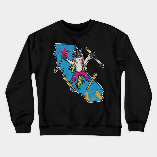 California Ski Skiing Unicorn Retro Cute Crewneck Sweatshirt by E